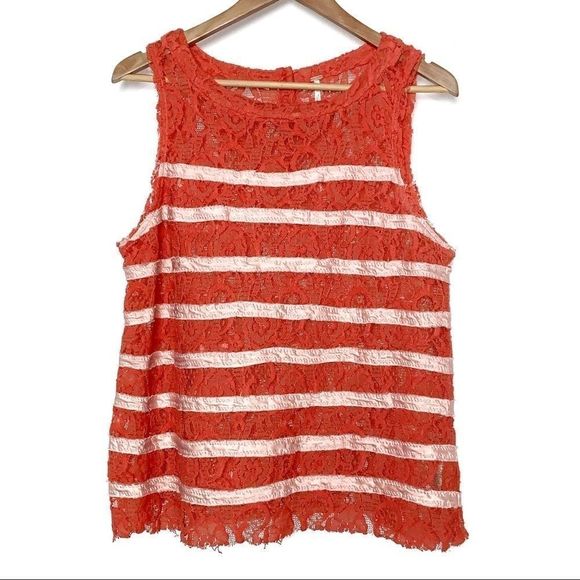 Free People Burnt Orange Lace Tank with Pink Satin Stripes - Picture 1 of 8